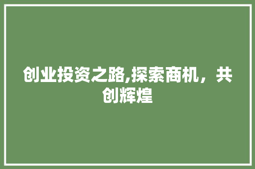 创业投资之路,探索商机，共创辉煌