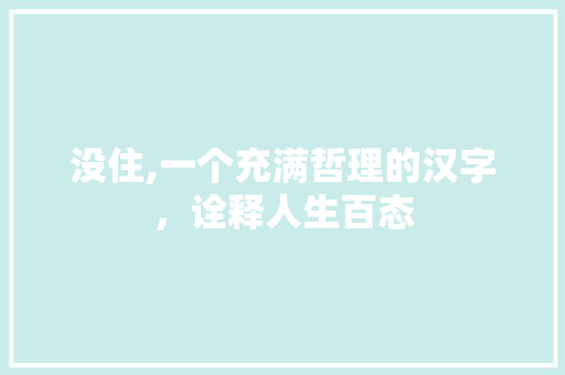 没住,一个充满哲理的汉字，诠释人生百态