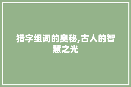 猎字组词的奥秘,古人的智慧之光 汉字拼音