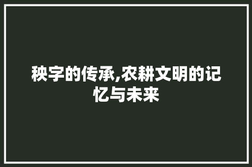 秧字的传承,农耕文明的记忆与未来