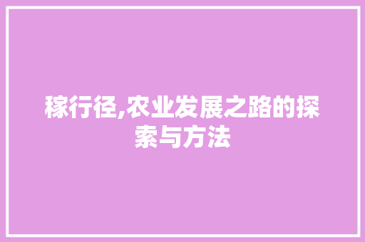 稼行径,农业发展之路的探索与方法