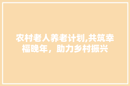 农村老人养老计划,共筑幸福晚年，助力乡村振兴