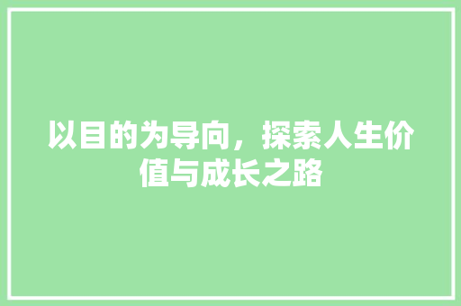 以目的为导向，探索人生价值与成长之路