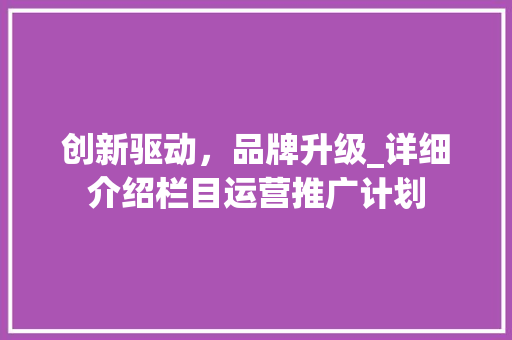 创新驱动，品牌升级_详细介绍栏目运营推广计划