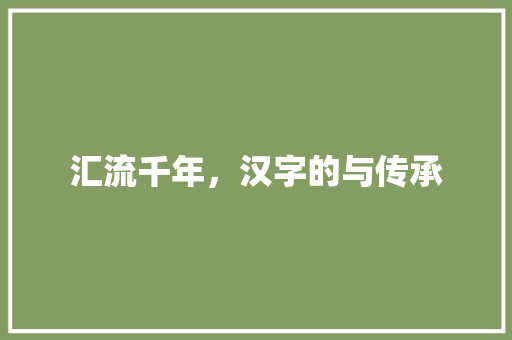 汇流千年，汉字的与传承