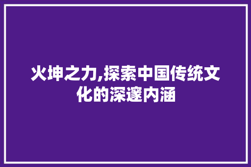 火坤之力,探索中国传统文化的深邃内涵