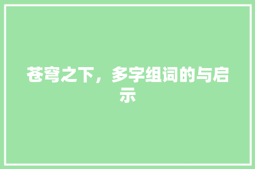 苍穹之下，多字组词的与启示