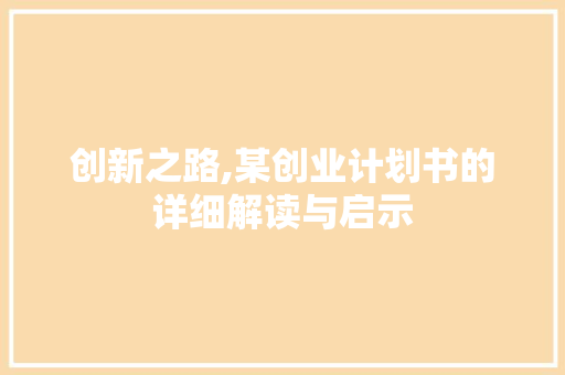 创新之路,某创业计划书的详细解读与启示