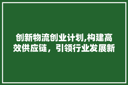 创新物流创业计划,构建高效供应链，引领行业发展新篇章