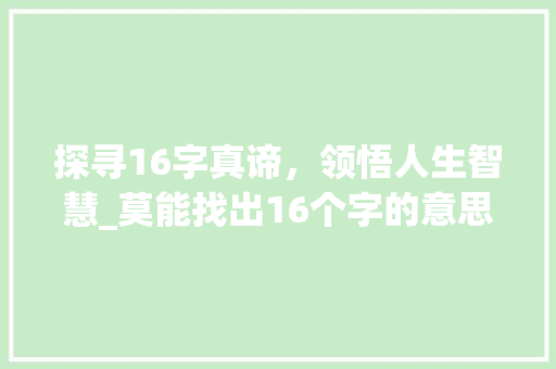 探寻16字真谛，领悟人生智慧_莫能找出16个字的意思