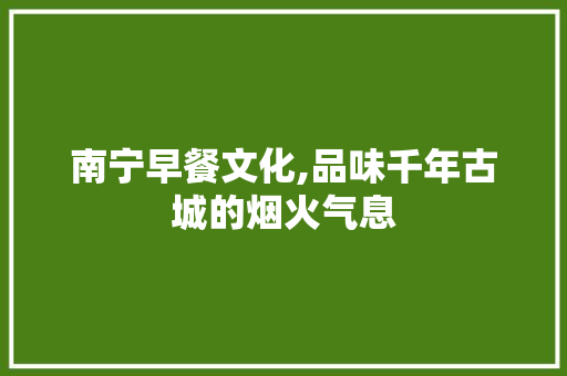 南宁早餐文化,品味千年古城的烟火气息 成语汇编