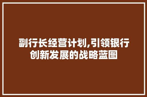 副行长经营计划,引领银行创新发展的战略蓝图