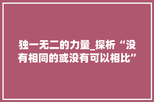独一无二的力量_探析“没有相同的或没有可以相比”的成语内涵及其现实意义