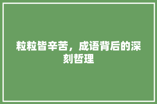 粒粒皆辛苦，成语背后的深刻哲理