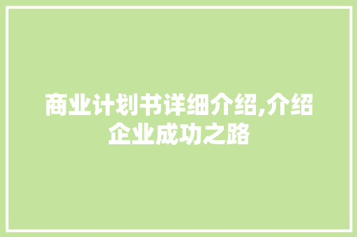商业计划书详细介绍,介绍企业成功之路
