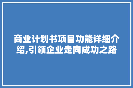 商业计划书项目功能详细介绍,引领企业走向成功之路