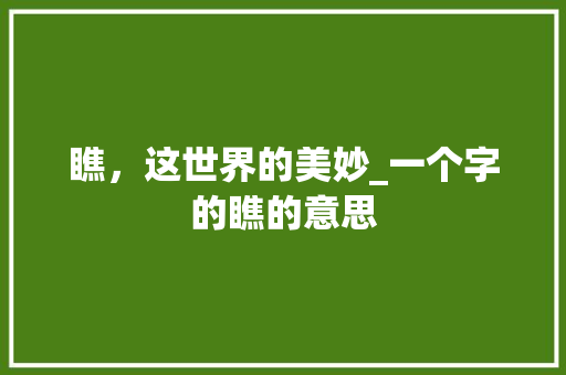 瞧，这世界的美妙_一个字的瞧的意思
