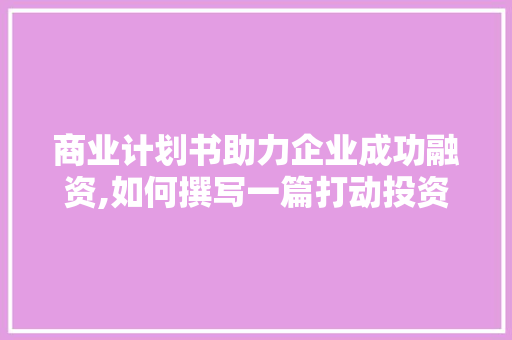 商业计划书助力企业成功融资,如何撰写一篇打动投资者的申请文章 反义词汇