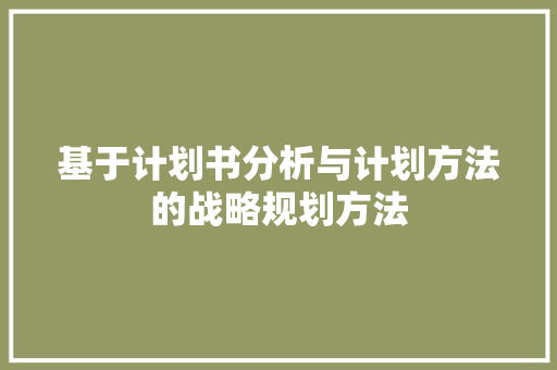 基于计划书分析与计划方法的战略规划方法