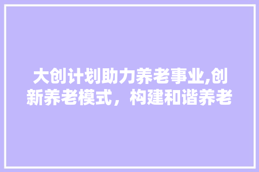 大创计划助力养老事业,创新养老模式，构建和谐养老社会