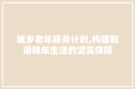 城乡老年服务计划,构建和谐晚年生活的坚实保障