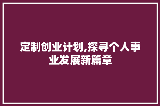 定制创业计划,探寻个人事业发展新篇章 汉字拼音