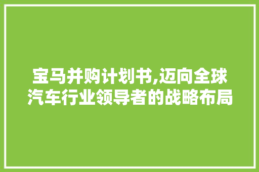 宝马并购计划书,迈向全球汽车行业领导者的战略布局