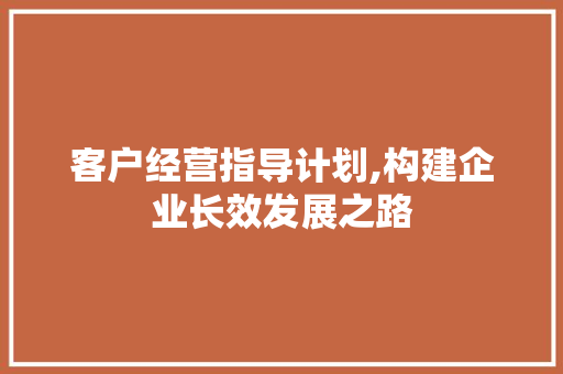 客户经营指导计划,构建企业长效发展之路