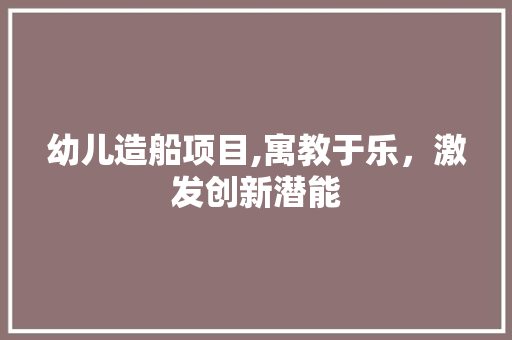 幼儿造船项目,寓教于乐，激发创新潜能