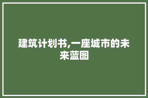 建筑计划书,一座城市的未来蓝图