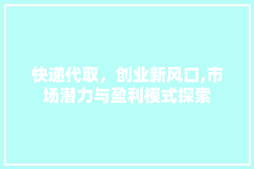 快递代取，创业新风口,市场潜力与盈利模式探索
