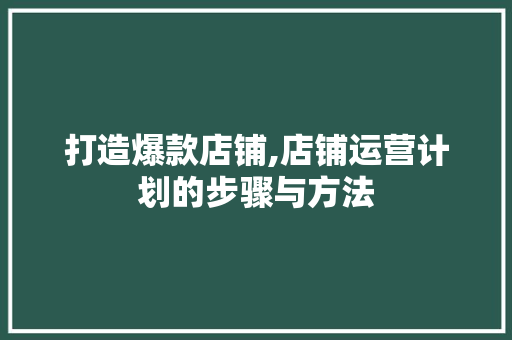 打造爆款店铺,店铺运营计划的步骤与方法