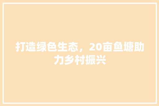 打造绿色生态，20亩鱼塘助力乡村振兴