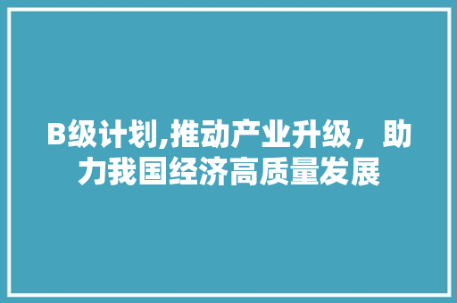B级计划,推动产业升级，助力我国经济高质量发展