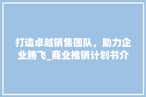 打造卓越销售团队，助力企业腾飞_商业推销计划书介绍