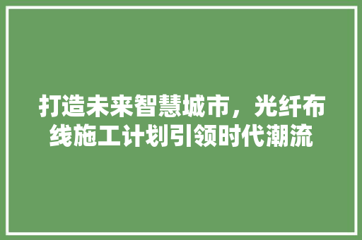 打造未来智慧城市，光纤布线施工计划引领时代潮流