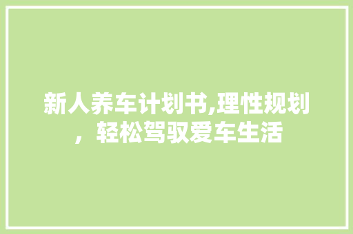 新人养车计划书,理性规划，轻松驾驭爱车生活