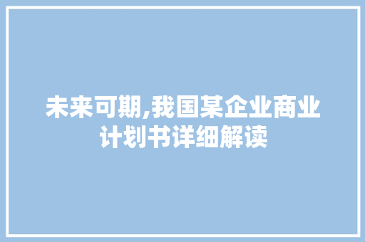 未来可期,我国某企业商业计划书详细解读