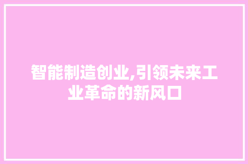 智能制造创业,引领未来工业革命的新风口