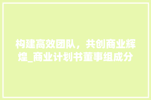 构建高效团队，共创商业辉煌_商业计划书董事组成分析