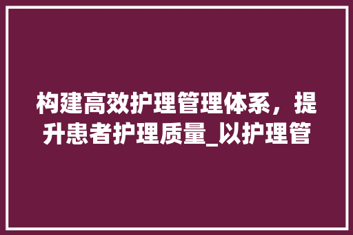 构建高效护理管理体系，提升患者护理质量_以护理管理计划书为例
