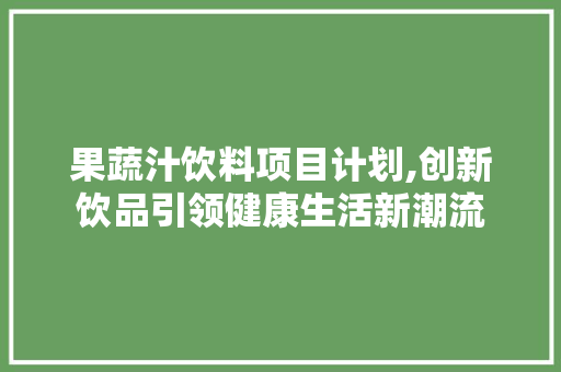 果蔬汁饮料项目计划,创新饮品引领健康生活新潮流