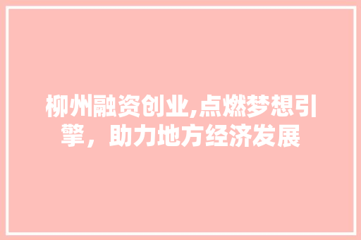 柳州融资创业,点燃梦想引擎，助力地方经济发展