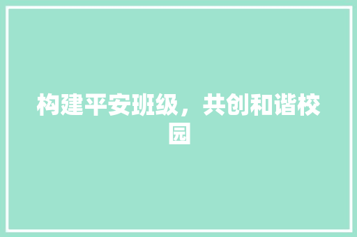 构建平安班级，共创和谐校园