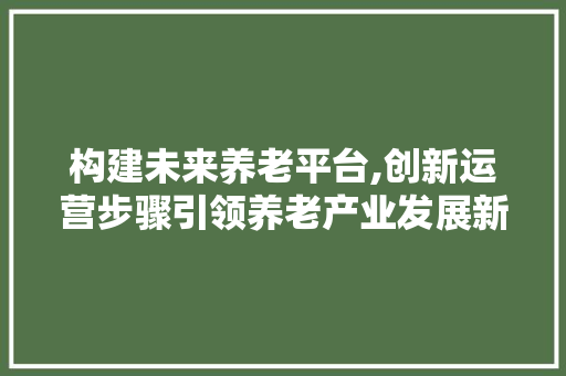 构建未来养老平台,创新运营步骤引领养老产业发展新潮流