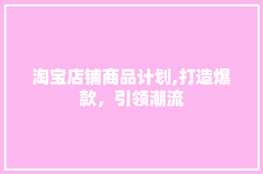 淘宝店铺商品计划,打造爆款，引领潮流