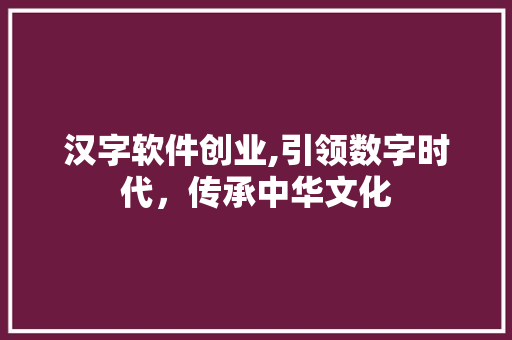 汉字软件创业,引领数字时代，传承中华文化