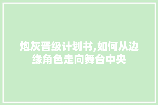 炮灰晋级计划书,如何从边缘角色走向舞台中央 汉字拼音