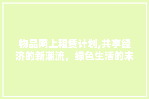 物品网上租赁计划,共享经济的新潮流，绿色生活的未来之路