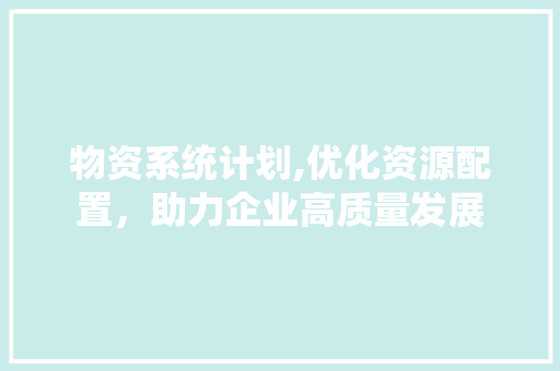物资系统计划,优化资源配置，助力企业高质量发展